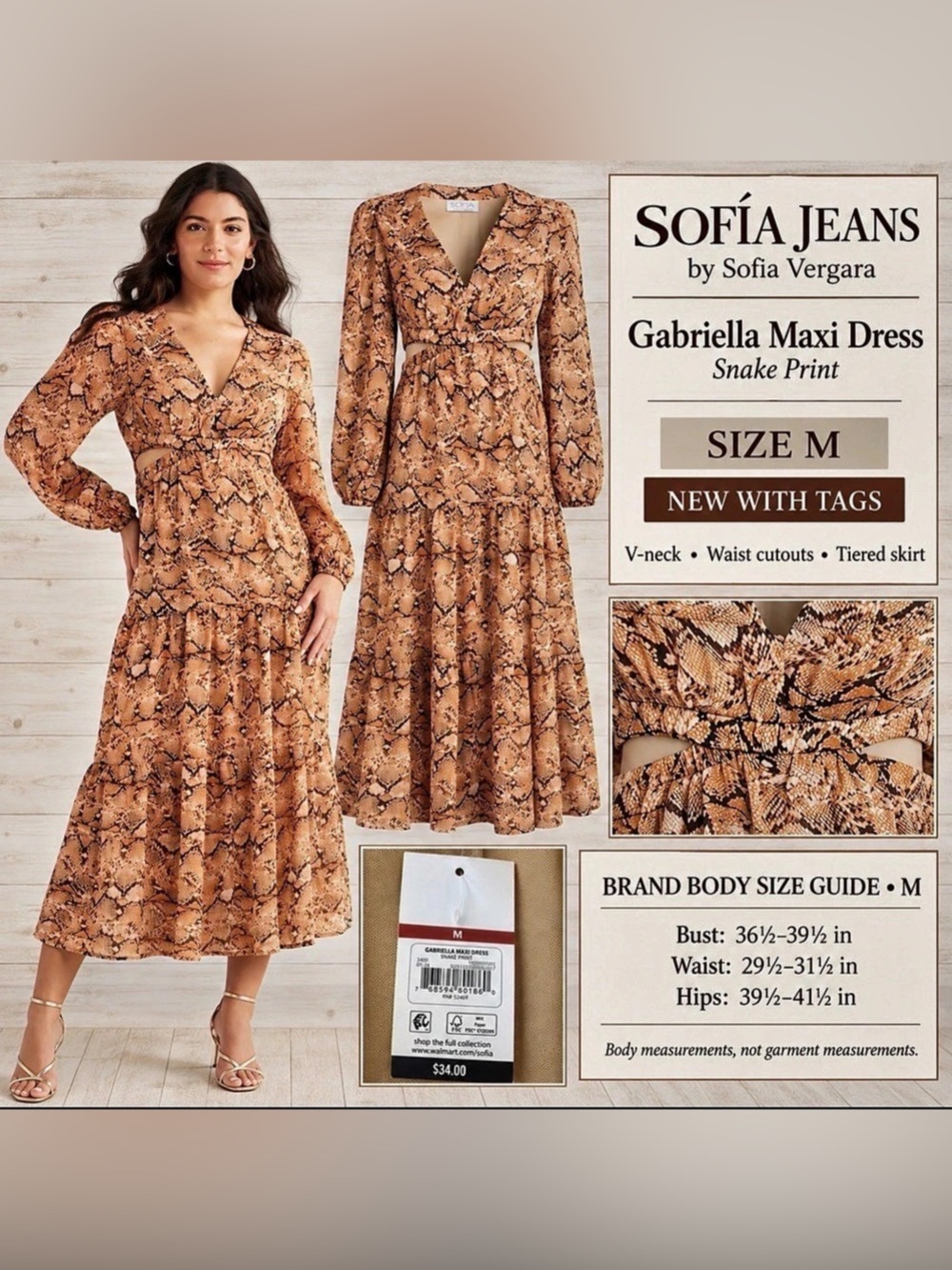 Sofia Jeans Gabriella Snake Print Maxi Dress – Medium – NWT